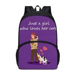 Dajingkj Lila Schulrucksack Mädchen und Katze Drucken Schulranzen für Grundschule Mittelschule Rucksack Büchertasche Geeignet ab 1. Klasse von Dajingkj