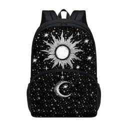 Dajingkj Mond Sonne und Sterne Schultasche Jungen Mädchen ab 1. klasse Schwarz Schulrucksack Schulranzen für Grundschule Mittelschule Rucksack Büchertasche von Dajingkj