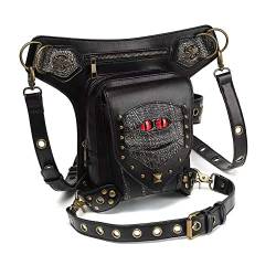 Dajingkj Steampunk Skull Hüfttasche Motorrad Beintasche Messenger Bag Gothic Reisetasche Bein Hüfte Holster Geldbörse für Damen Herren, Schwarz-rote Augen, Einheitsgröße, modisch von Dajingkj