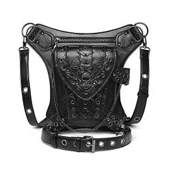 Dajingkj Steampunk Totenkopf Hüfttasche Motorrad Beintasche Messenger Bag Gothic Reisetasche Bein Hüftholster Geldbörse für Damen Herren, schwarz104, Einheitsgröße, Modisch von Dajingkj