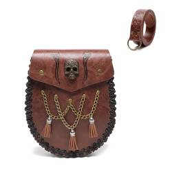 Dajingkj Wikinger Gürteltasche Klein Geprägte Vintage Renaissance Hüfttaschen Wikinger Leder Münzgeldbeutel Pack Tasche Mittelalterliche LARP Gürteltasche für Damen und Herren von Dajingkj