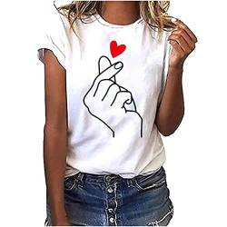 Bluse Damen Elegant Sommer T-Shirt Casual Rundhals Tunika Tee Shirt Lose Baumwolle Oberteile Löwenzahn Liebe Druck Kurzarm Tops Leicht Bequem Sommershirts Teenager Mädchen Longshirt von Dajowake