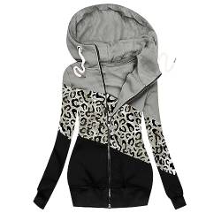 Dajowake Hoodie Damen Stempelsteuer Sweatjacke Baumwolle Kapuzenjack Lange Ärmel Übergangsjackee Reißverschluss Kapuzenpullover Leopardenmuster winterjacke mit Kapuze Outwear warme Mantel (M, Glau) von Dajowake