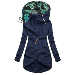 Dajowake Kapuzenjack Damen Stempelsteuer Sweatjacke Baumwolle Hoodie Lange Ärmel Übergangsjackee mit Kapuze Kapuzenpullover Casual Passform winterjacke Reißverschluss Outwear warme Mantel (M, Navy) von Dajowake