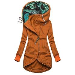 Dajowake Kapuzenjack Damen Stempelsteuer Sweatjacke Baumwolle Hoodie Lange Ärmel Übergangsjackee mit Kapuze Kapuzenpullover Casual Passform winterjacke Reißverschluss Outwear warme Mantel (M, Gelb) von Dajowake