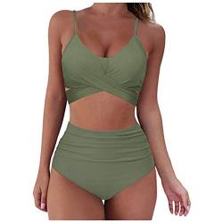 Damen Bikini Set V Ausschnitt Bralette Bikini Wickeloptik Hohe Taille Blumenmuster Zweiteiliger Badeanzug Bademode Swimsuit von Dajowake