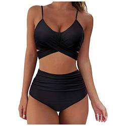 Damen Bikini Set V Ausschnitt Bralette Bikini Wickeloptik Hohe Taille Blumenmuster Zweiteiliger Badeanzug Bademode Swimsuit von Dajowake