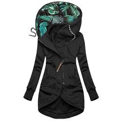 Kapuzenjack Damen Stempelsteuer Sweatjacke Baumwolle Hoodie Lange Ärmel Übergangsjackee mit Kapuze Kapuzenpullover Casual Passform winterjacke Reißverschluss Outwear warme Mantel (S, Schwarz) von Dajowake