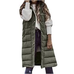 Steppweste Damen Lang Longweste Ärmellose Casual Daunenmantel Outdoor Elegant Daunenweste Warme Herbst Winter Weste Einfarbig Flauschig Steppjacke Lange Taschen Übergangsmantel von Dajowake