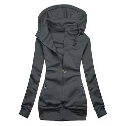 Sweatjacke Damen Baumwolle ÜBergangsjacke Langarm Hoodie mit Kapuze Kapuzenpullover Casual Frauenmantel Herbst Winter Outwear Elegant ReißVerschluss ÜBergangsmantel Lange äRmel (L, Glau) von Dajowake