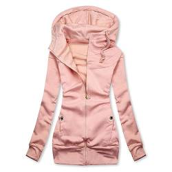 Sweatjacke Damen Baumwolle ÜBergangsjacke Langarm Hoodie mit Kapuze Kapuzenpullover Casual Frauenmantel Herbst Winter Outwear Elegant ReißVerschluss ÜBergangsmantel Lange äRmel (M, Rosa) von Dajowake