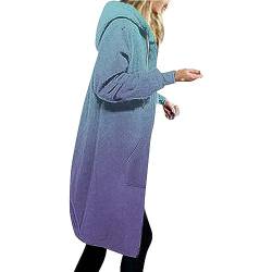 Sweatshirt Damen Gradientenfarbe Hoodie Lange Ärmel Parka Winterjacke Verdickt Freizeit Jacke mit Kapuze Baumwolle Kapuzenpullover Reißverschluss Übergangsjacke Lockere Trenchcoat (L, Blau) von Dajowake