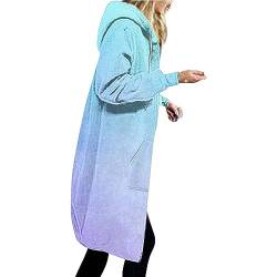 Sweatshirt Damen Gradientenfarbe Hoodie Lange Ärmel Parka Winterjacke Verdickt Freizeit Jacke mit Kapuze Baumwolle Kapuzenpullover Reißverschluss Übergangsjacke Lockere Trenchcoat (S, Hellblau) von Dajowake