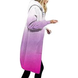 Sweatshirt Damen Gradientenfarbe Hoodie Lange Ärmel Parka Winterjacke Verdickt Freizeit Jacke mit Kapuze Baumwolle Kapuzenpullover Reißverschluss Übergangsjacke Lockere Trenchcoat (XXL, Heißes Rosa) von Dajowake