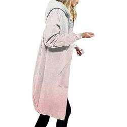 Sweatshirt Damen Gradientenfarbe Hoodie Lange Ärmel Parka Winterjacke Verdickt Freizeit Jacke mit Kapuze Baumwolle Kapuzenpullover Reißverschluss Übergangsjacke Lockere Trenchcoat (XXL, Rosa) von Dajowake