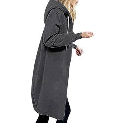 Winterjacke Damen Langarm Jacke Baumwolle Lässig Kapuzenpullover Lockere Einfarbig Mantel mit Kapuze Elegant Kapuzenpullover Lange Ärmel Weiche Übergangsjacke Verdickt Warm Trenchcoat (M, Dunkelgrau) von Dajowake