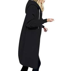 Winterjacke Damen Langarm Jacke Baumwolle Lässig Kapuzenpullover Lockere Einfarbig Mantel mit Kapuze Elegant Kapuzenpullover Lange Ärmel Weiche Übergangsjacke Verdickt Warm Trenchcoat (S, Schwarz) von Dajowake