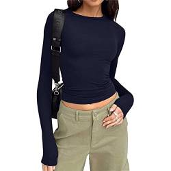 Y2K Langarm Crop Top Damen Sexy Rundhals Oberteil Backless Slim T-Shirt Aesthetic Rückenfreies Bluse Streetwear Tops Teenager Mädchen Clothes Frühling Sommer Basic Eng Tee Shirts von Dajowake