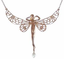 Damen Halskette Schmetterling 925 Silber vergoldet Opale Perle von Dakota House
