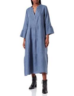 Dalle Piane Cashmere Damen with Flounces 100% Linen Dress, Blue Denim, Einheitsgröße EU von Dalle Piane Cashmere