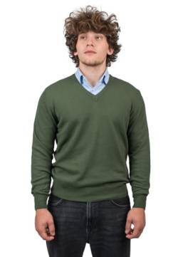 Dalle Piane Cashmere - V-Ausschnitt aus gemischtem Kaschmir, Made in Italy - Herren, Farbe: Khaki, Größe: S von Dalle Piane Cashmere