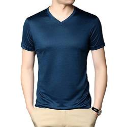 T-Shirt Print Shirt Baumwolle Kurzarm,Basic T-Shirt Unterhemd,Herren Mercerisierte Baumwolle Kurzarm, Freizeit T-Shirt-Blau A_L von Damaioness