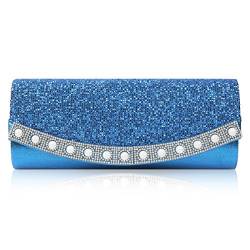Damara® Damen Satin Kristall Faux Perle Handtasche Für Partys,Blau von Damara