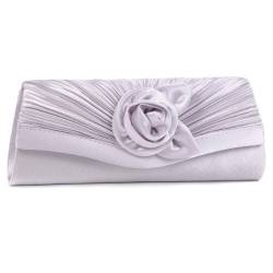 Damara, Damen-Clutch, Satin, Plissee-Blume vorne, Silber - silber - Größe: Large von Damara