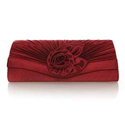 Damara, Damen-Clutch, Satin, Plissee-Blume vorne, - Weinrot - Größe: Large von Damara