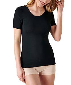 Damart Damen T-Shirt, kurzärmelig, feine Cote, 54114 Unterwäsche, Schwarz, XXL von Damart