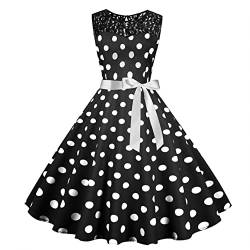 Damen elegant 50er Jahre Petticoat Kleider Gepunkte Rockabilly Kleider Cocktailkleider Mode Frauen V-Ausschnitt Dot Print Schärpen Holiday Vintage A-Line Pendelkleid (Weinrot, M) von Damen Kleider