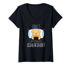 Damen Offizielles Schlafshirt Hund Personalisiert Lena T-Shirt mit V-Ausschnitt von Damen Namen Vorname Shirt Geschenk Personalisierte