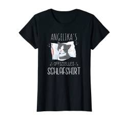 Offizielles Schlafshirt Katze Personalisiert Name Angelika T-Shirt von Damen Vorname Geschenk Personalisierte Namen Shirt