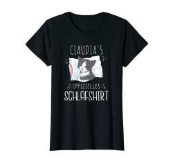 Offizielles Schlafshirt Katze Personalisiert Name Claudia T-Shirt von Damen Vorname Geschenk Personalisierte Namen Shirt