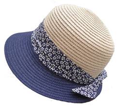 Damen Kofferhut Sonnenhut Reisehut Urlaub Strand Garten Freizeit Sonnenschutz (Beige/Blau) von Damenhüte