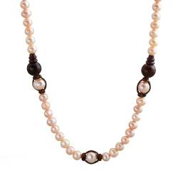 Damiata Gioielli Kenshò Unisex-Halskette aus brauner Kordel und natürlichen Perlen CL02, 50 cm, Seil, Perle von Damiata Gioielli