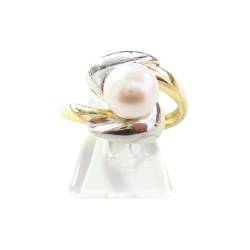 Damiata Gioielli Orelù Bicolor Gold Ring mit Salzwasser Perle 7-7,5 AKOYA 0010075ETZA, Goldfarben, Perle von Damiata Gioielli