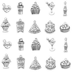 DanLingJewelry 100 Stück 10 Stile Antik Silber Lebensmittel Thema Charms Vintage Mini Lebensmittel Charms für DIY Halskette Ohrringe Armband Schmuckherstellung von DanLingJewelry