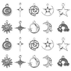DanLingJewelry 100 Stück 10 Stile Antik Silber Sonne Mond Stern Charms Himmlische Charms für Ohrringe Halskette Armband Schmuckherstellung von DanLingJewelry