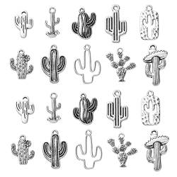 DanLingJewelry 100 Stück 10 Stile Antik Silber Tropische Kaktus Charms Sommer Wüste Pflanze Charms für Ohrringe Halskette Armband Herstellung von DanLingJewelry