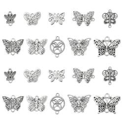 DanLingJewelry 100Pcs 10 Stile Schmetterling Verbindungsstücke Charms Tibetische Silber Schmetterling Charms mit doppelten Schleifen für Schmuck Armbänder Herstellung von DanLingJewelry