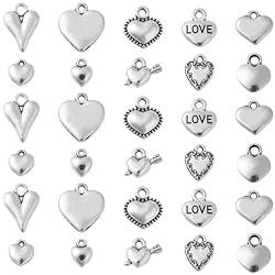 DanLingJewelry 100Pcs 10 Styles Antique Silver Heart Charms Tibetan Style Love Heart Charms Dangle Charms for Jewelry Making DIY Accessories von DanLingJewelry