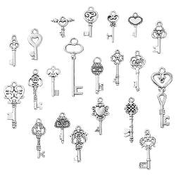 DanLingJewelry 100Pcs Mix Stile Tibetische Schlüsselanhänger Antike Silber Skelett Herz Krone Schlüssel Dangle Charms für DIY Schmuck Herstellung von DanLingJewelry