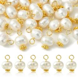 DanLingJewelry 30 Stück 6mm Pearl Charm Fashion Style Perle Runde Charms mit goldener Farbe Perlen Kappen für DIY Schmuck Making Crafts von DanLingJewelry