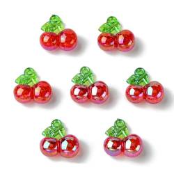 DanLingJewelry 3D-Obst-Anhänger aus Kunstharz, transparent, knisternd, rote Kirsche mit grünem Blatt, für DIY-Schmuckherstellung, 20 Stück, Nicht-Edelmetall von DanLingJewelry
