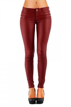 Damen Jeans Hose Hüfthose Lederimitat Kunstlederhose Skinny (No:323), Grösse:38, Farbe:Bordeaux von Danaest