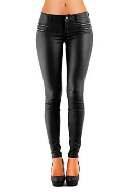 Danaest Damen Jeans Hose Hüfthose Lederimitat Kunstlederhose Skinny (No323), Schwarz , 40 von Danaest