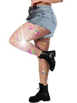 DancMolly 10X Stark Ultra Funkeln Strass Netzstrumpfhose, Übergrößen Glitzer Strumpfhosen für Damen Hoher Taille von DancMolly