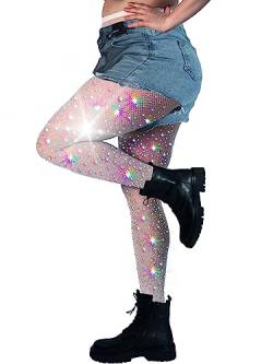 DancMolly 10X Stark Ultra Funkeln Strass Netzstrumpfhose, Übergrößen Glitzer Strumpfhosen für Damen Hoher Taille von DancMolly