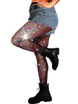 DancMolly 10X Stark Ultra Funkeln Strass Netzstrumpfhose, Übergrößen Glitzer Strumpfhosen für Damen Hoher Taille von DancMolly